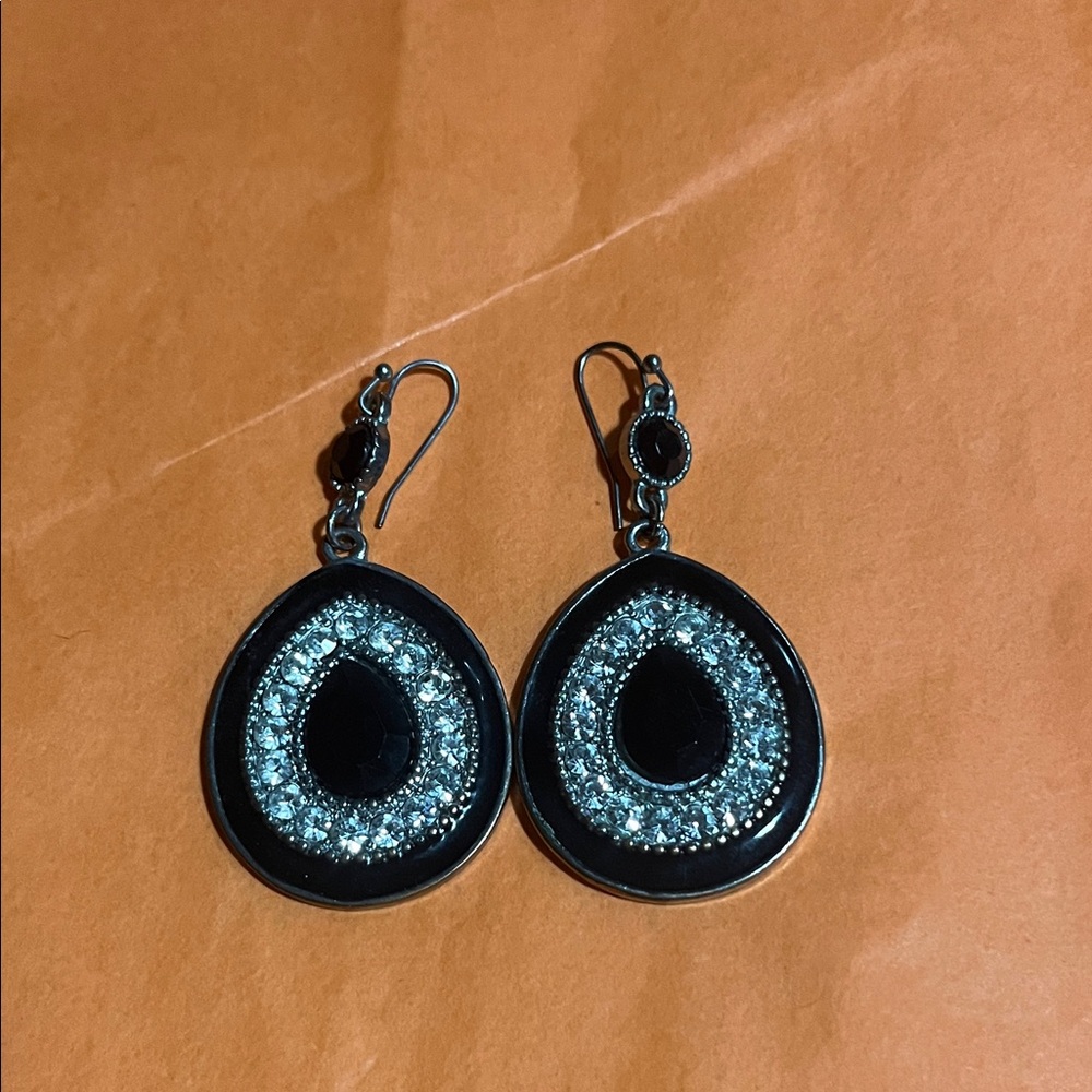Elegant Black and Silver Teardrop Earrings